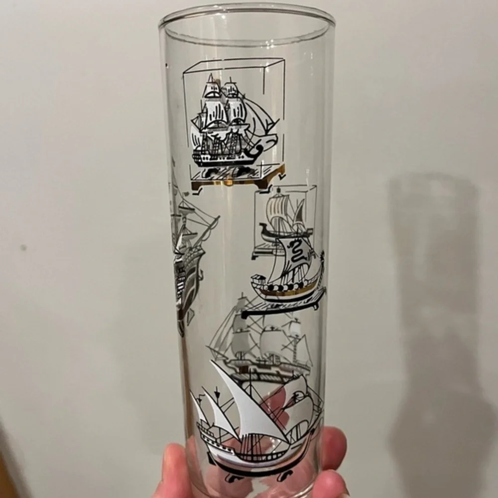 Vintage Libbey Nautical Tall Ship Design Hi Ball Glasses Set of 4
